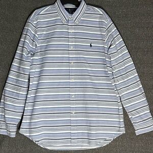 Ralph Lauren Men's Blue and White Striped Shirt Sz XL